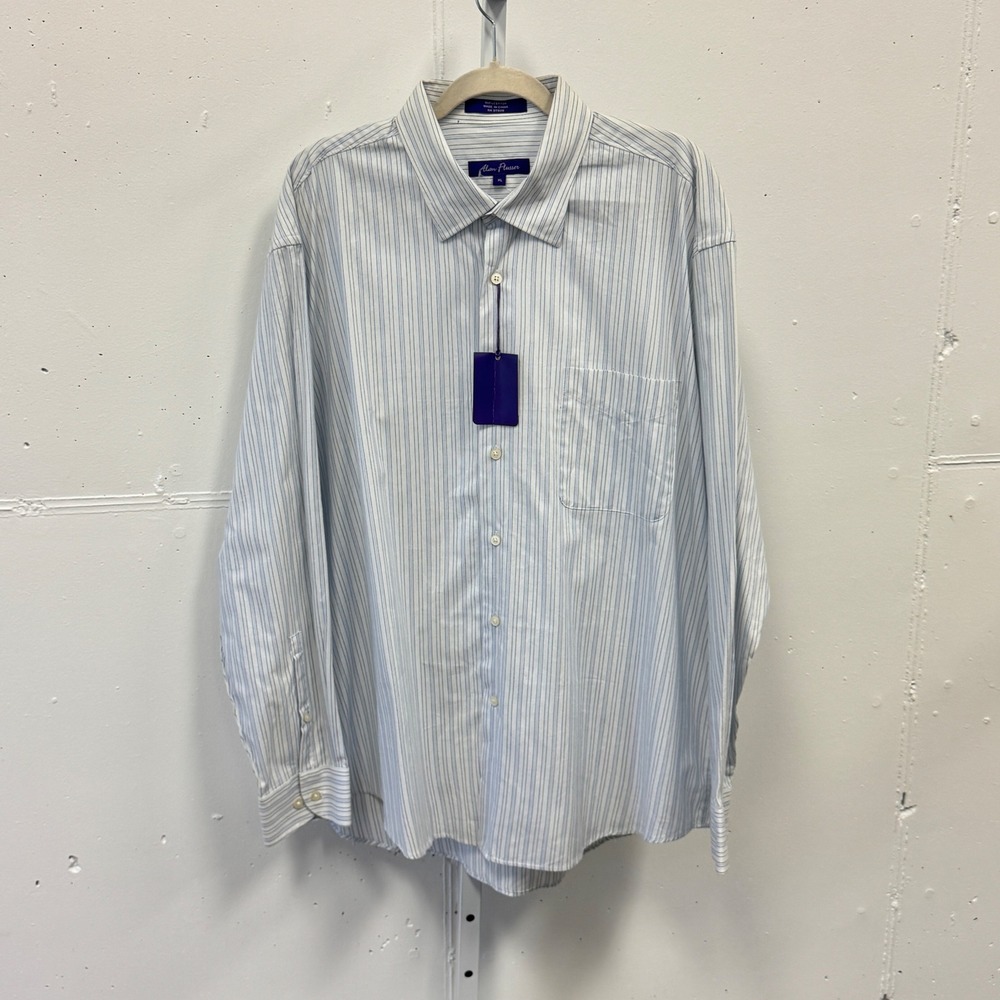 NWT Alan Flusser Mens XL Blue White Striped Button Down Dress Shirt Long Sleeve